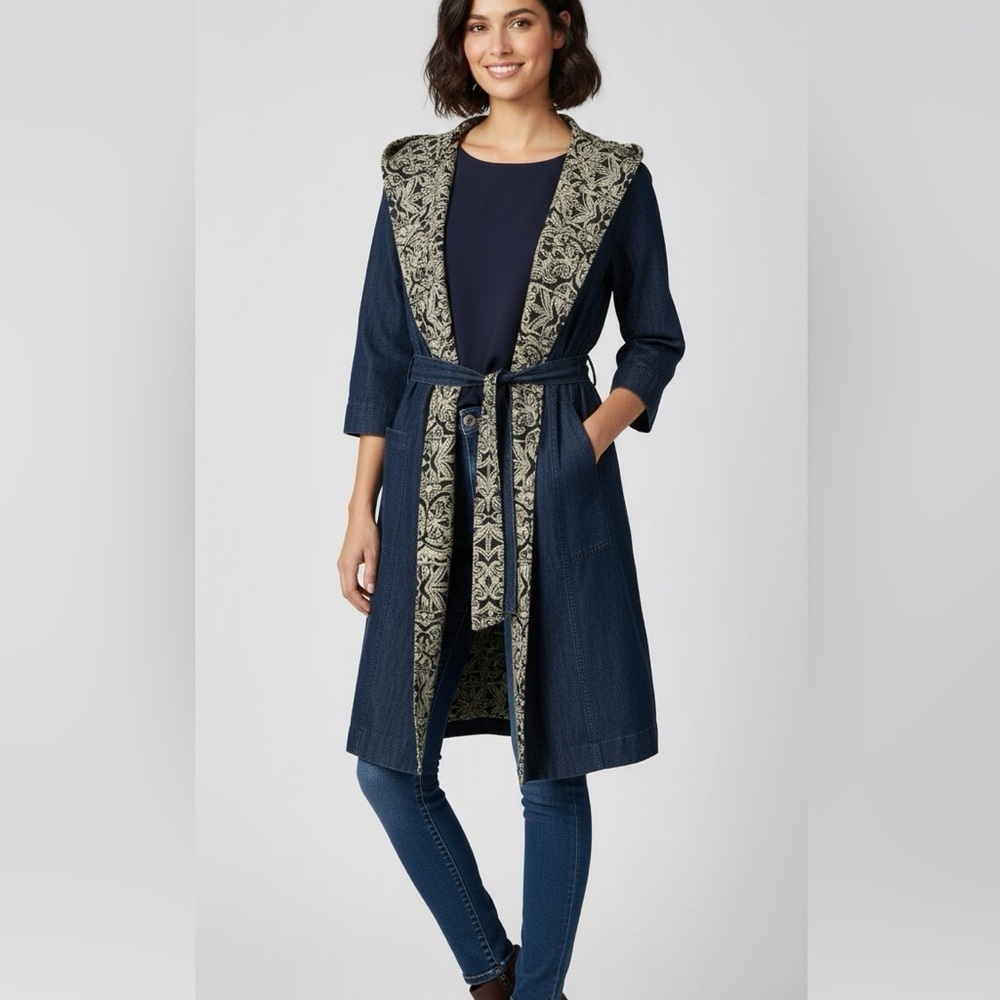 Reborn Denim Hooded Coat  with Patterned Lining